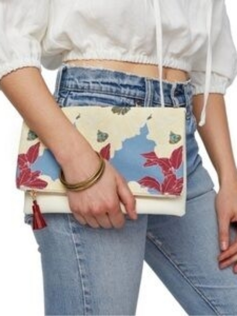 Anthropologie Rachel Pally Bloom Floral Canvas Zip Tassel Folded Clutch Handbag